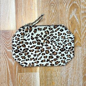 Leather leopard print clutch